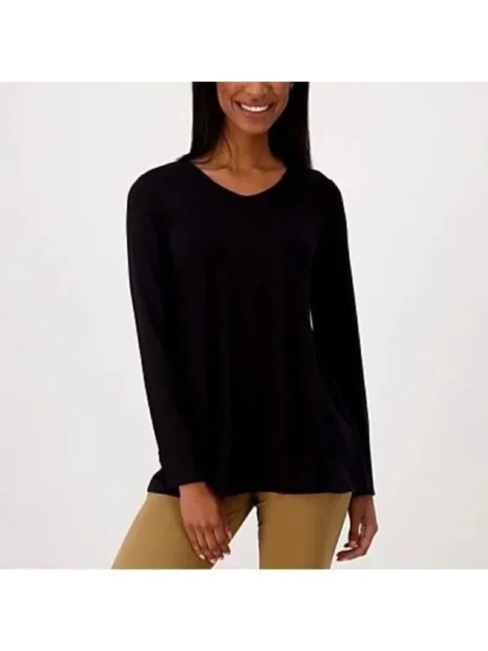 Susan Graver Tunic Top Small Weekend Essentials Reg Cool Touch A-Line Black NEW
